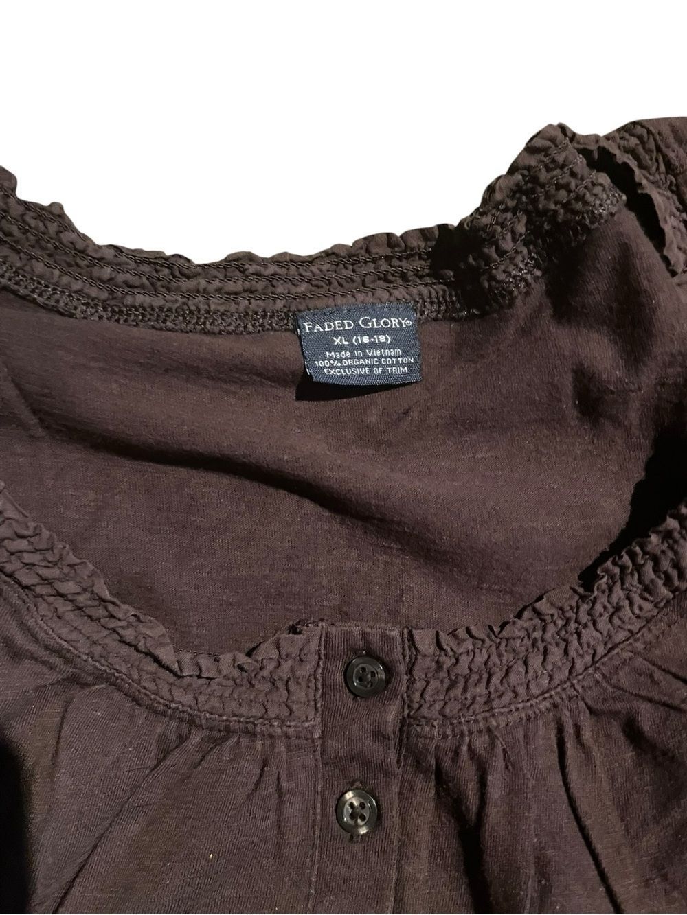 Faded Glory Black Smocked Neck Button Front Top size XL
